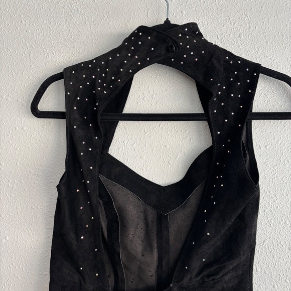 Firenze Santa Barbara Vintage Black Suede Mini Dress with Rhinestones - Picture 4 of 6